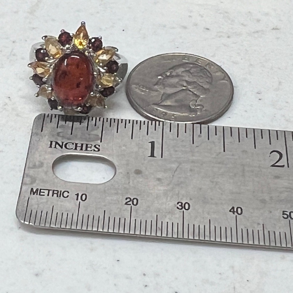 Vintage Baltic Amber Citrine & Garnet Sterling Silver Cocktail Ring - Picture 14 of 15
